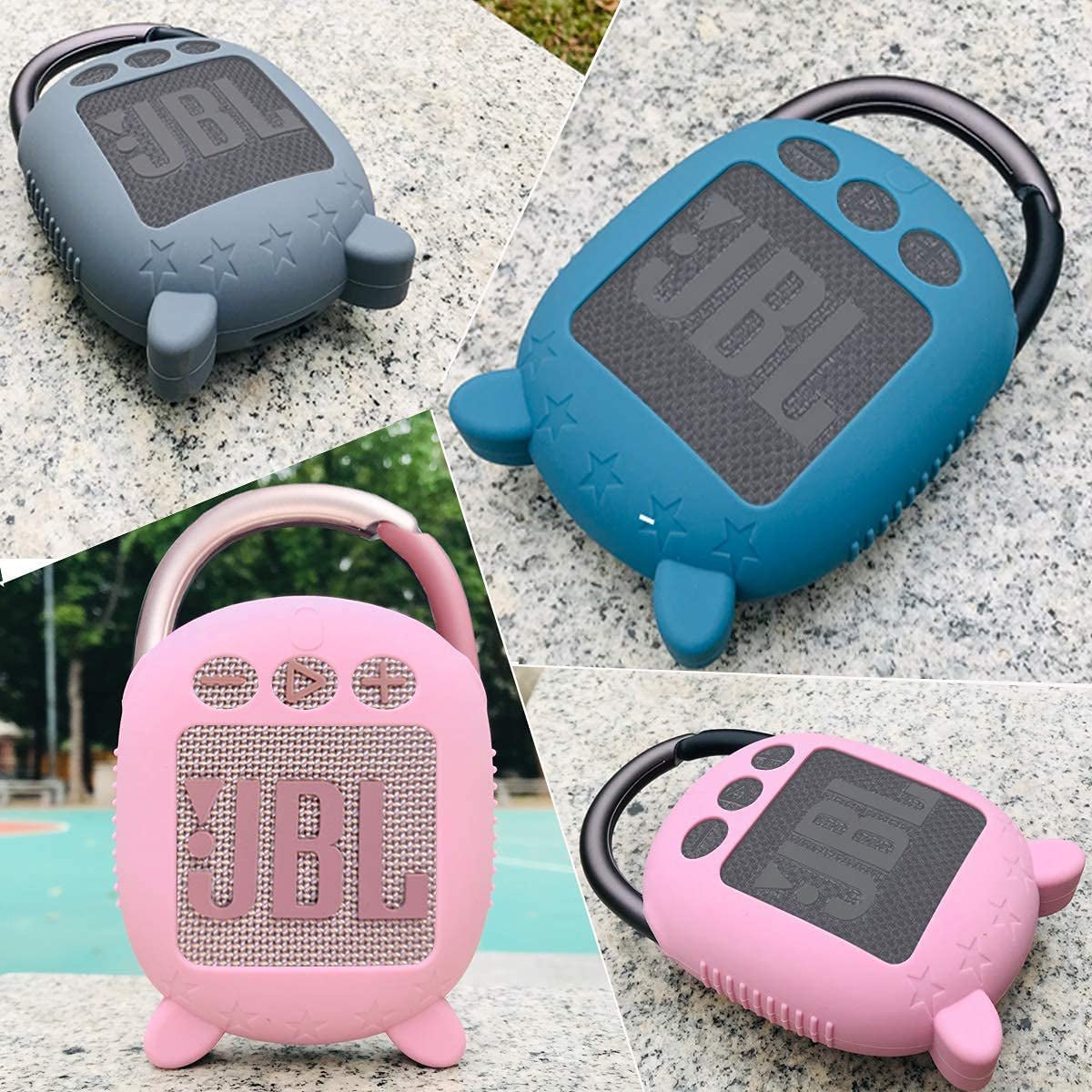 Silicone Cover Case for JBL Clip 4 Portable Bluetooth Speaker, Protective Carrying Case for JBL Clip 4 Portable Bluetooth Speaker Stand up Holder (Grey) - SkinNails&Makeup