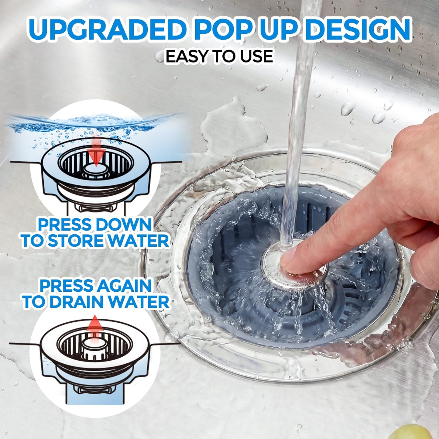 Sink Drain Strainer - Sink Stopper Kitchen Drain, 3 in 1 Kitchen Sink Drain Strainer with Anti - Clogging Basket, Kitchen Gadgets Clearance Sink Accessories, Fit US Standard 3 - 1/2'' Sink Hole, Silver - SkinNails&Makeup