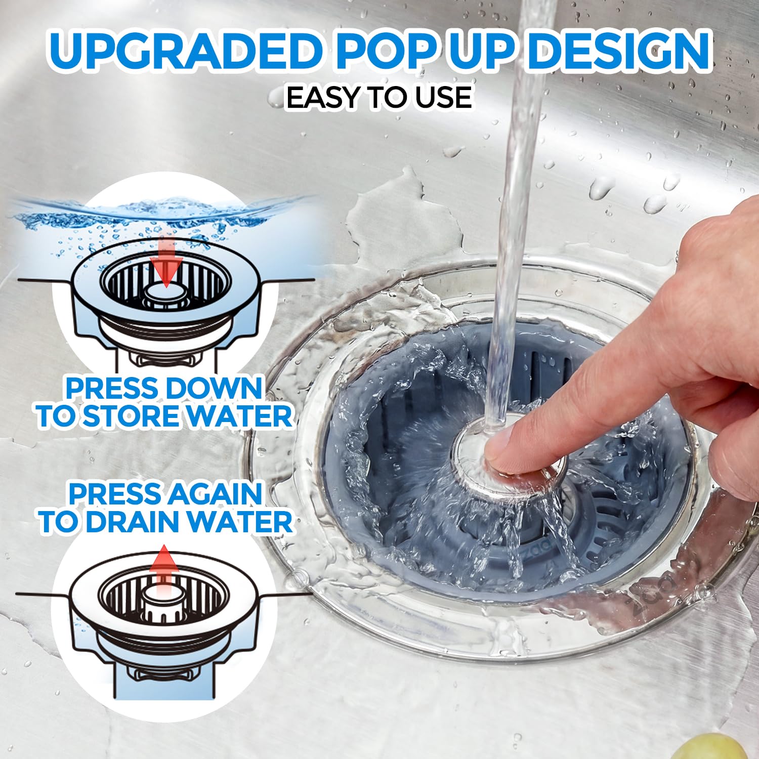 Sink Drain Strainer - Sink Stopper Kitchen Drain, 3 in 1 Kitchen Sink Drain Strainer with Anti - Clogging Basket, Kitchen Gadgets Clearance Sink Accessories, Fit US Standard 3 - 1/2'' Sink Hole, Silver - SkinNails&Makeup
