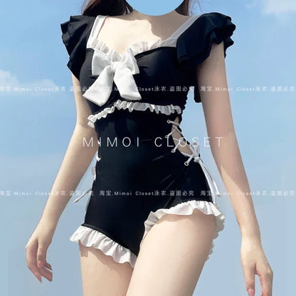 Solid Color Girl Bikinis Set Japanese Style Sweet Cute Swimsuit for Ladies Lolita 2024 New Fashion Summer Women'S Swimwears - SkinNails&Makeup