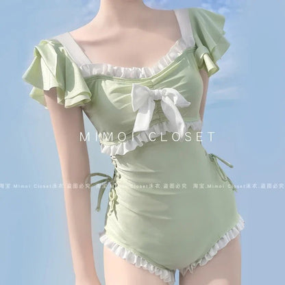 Solid Color Girl Bikinis Set Japanese Style Sweet Cute Swimsuit for Ladies Lolita 2024 New Fashion Summer Women'S Swimwears - SkinNails&Makeup