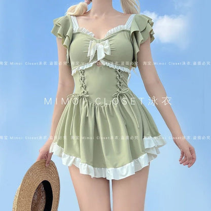 Solid Color Girl Bikinis Set Japanese Style Sweet Cute Swimsuit for Ladies Lolita 2024 New Fashion Summer Women'S Swimwears - SkinNails&Makeup