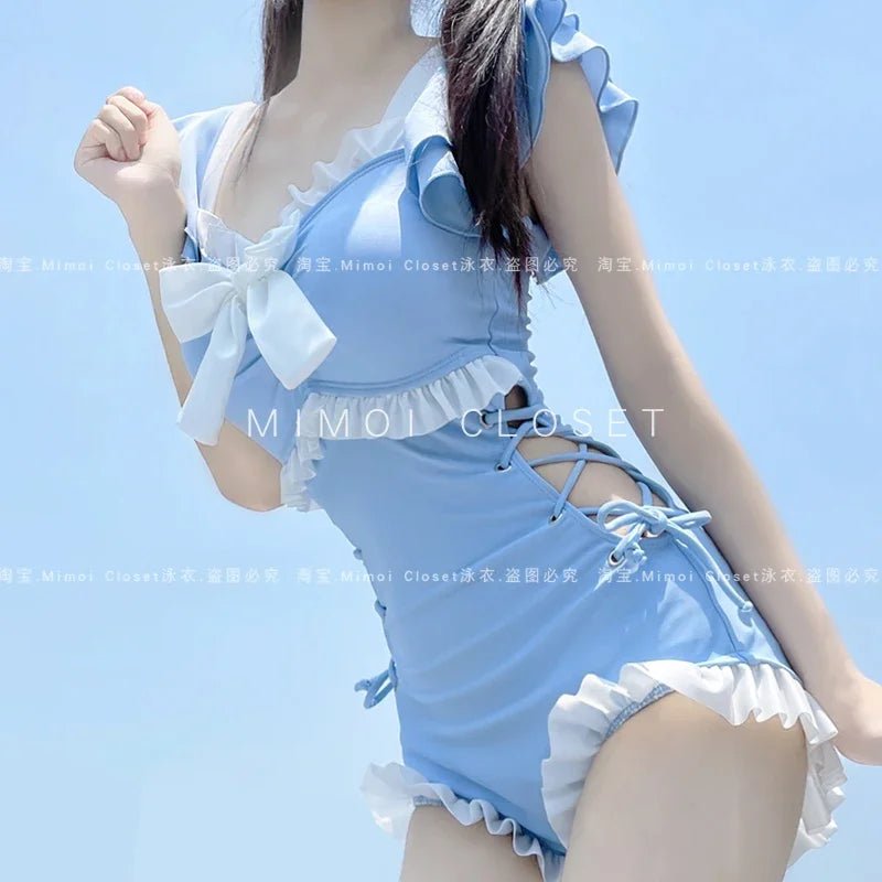 Solid Color Girl Bikinis Set Japanese Style Sweet Cute Swimsuit for Ladies Lolita 2024 New Fashion Summer Women'S Swimwears - SkinNails&Makeup