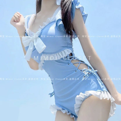 Solid Color Girl Bikinis Set Japanese Style Sweet Cute Swimsuit for Ladies Lolita 2024 New Fashion Summer Women'S Swimwears - SkinNails&Makeup
