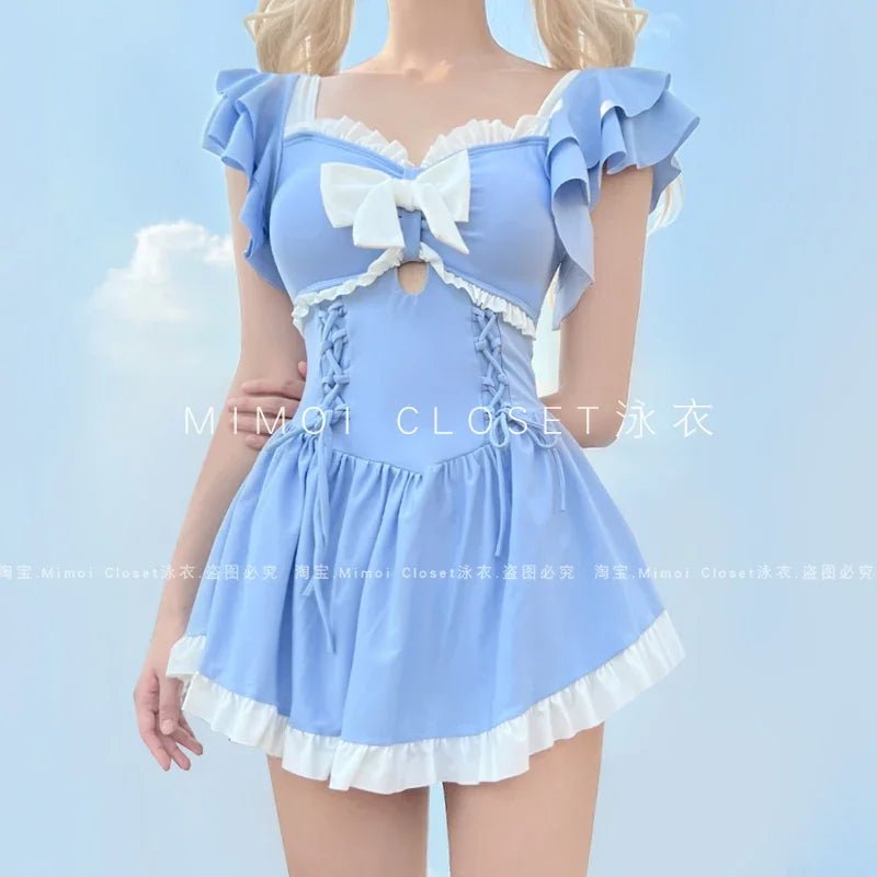 Solid Color Girl Bikinis Set Japanese Style Sweet Cute Swimsuit for Ladies Lolita 2024 New Fashion Summer Women'S Swimwears - SkinNails&Makeup