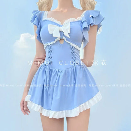 Solid Color Girl Bikinis Set Japanese Style Sweet Cute Swimsuit for Ladies Lolita 2024 New Fashion Summer Women'S Swimwears - SkinNails&Makeup