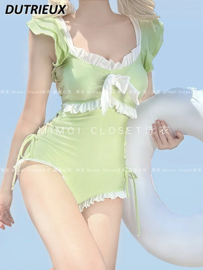 Solid Color Girl Bikinis Set Japanese Style Sweet Cute Swimsuit for Ladies Lolita 2024 New Fashion Summer Women'S Swimwears - SkinNails&Makeup