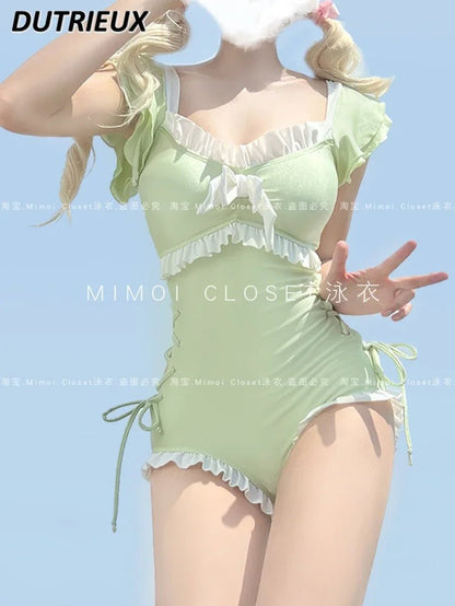 Solid Color Girl Bikinis Set Japanese Style Sweet Cute Swimsuit for Ladies Lolita 2024 New Fashion Summer Women'S Swimwears - SkinNails&Makeup