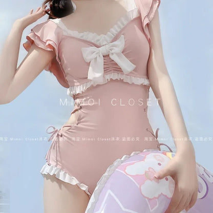 Solid Color Girl Bikinis Set Japanese Style Sweet Cute Swimsuit for Ladies Lolita 2024 New Fashion Summer Women'S Swimwears - SkinNails&Makeup