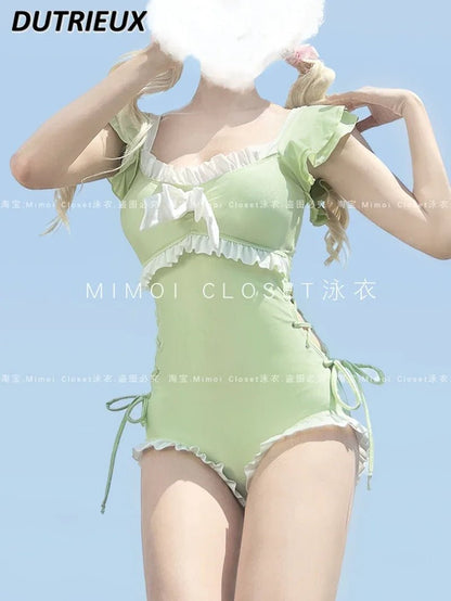 Solid Color Girl Bikinis Set Japanese Style Sweet Cute Swimsuit for Ladies Lolita 2024 New Fashion Summer Women'S Swimwears - SkinNails&Makeup