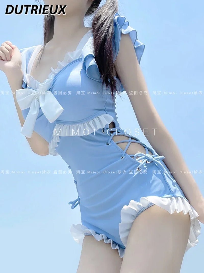 Solid Color Girl Bikinis Set Japanese Style Sweet Cute Swimsuit for Ladies Lolita 2024 New Fashion Summer Women'S Swimwears - SkinNails&Makeup
