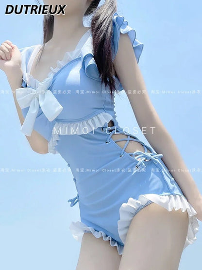 Solid Color Girl Bikinis Set Japanese Style Sweet Cute Swimsuit for Ladies Lolita 2024 New Fashion Summer Women'S Swimwears - SkinNails&Makeup