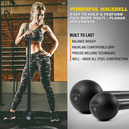 Steel Mace Bell for Strength Training, Support Full Body, Muscles, Shoulder, Grips & Forearms Workouts, Stretching 5, 7, 10, 15, 20, 25, 30 LB for Woman & Man - SkinNails&Makeup