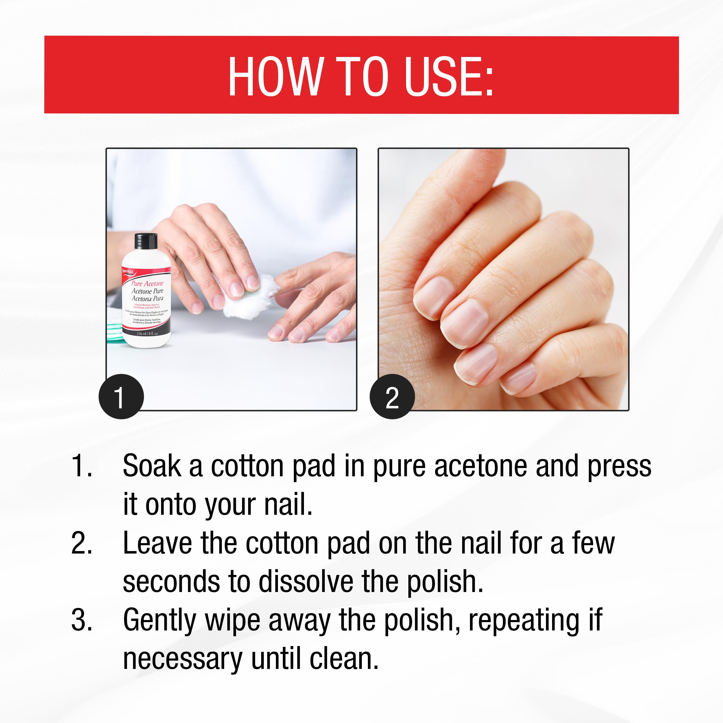 Supernail Pure Acetone Nail Polish Remover - Professional Strength for Acrylic, Gel & Dip Powder, Fast & Quick Gel Nail Polish Remover, 8 fl oz - SkinNails&Makeup