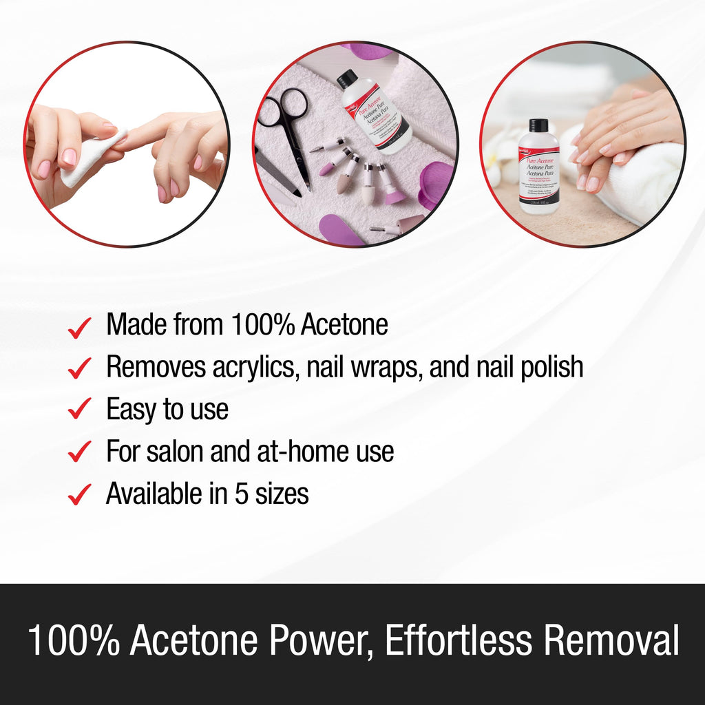 Supernail Pure Acetone Nail Polish Remover - Professional Strength for Acrylic, Gel & Dip Powder, Fast & Quick Gel Nail Polish Remover, 8 fl oz - SkinNails&Makeup