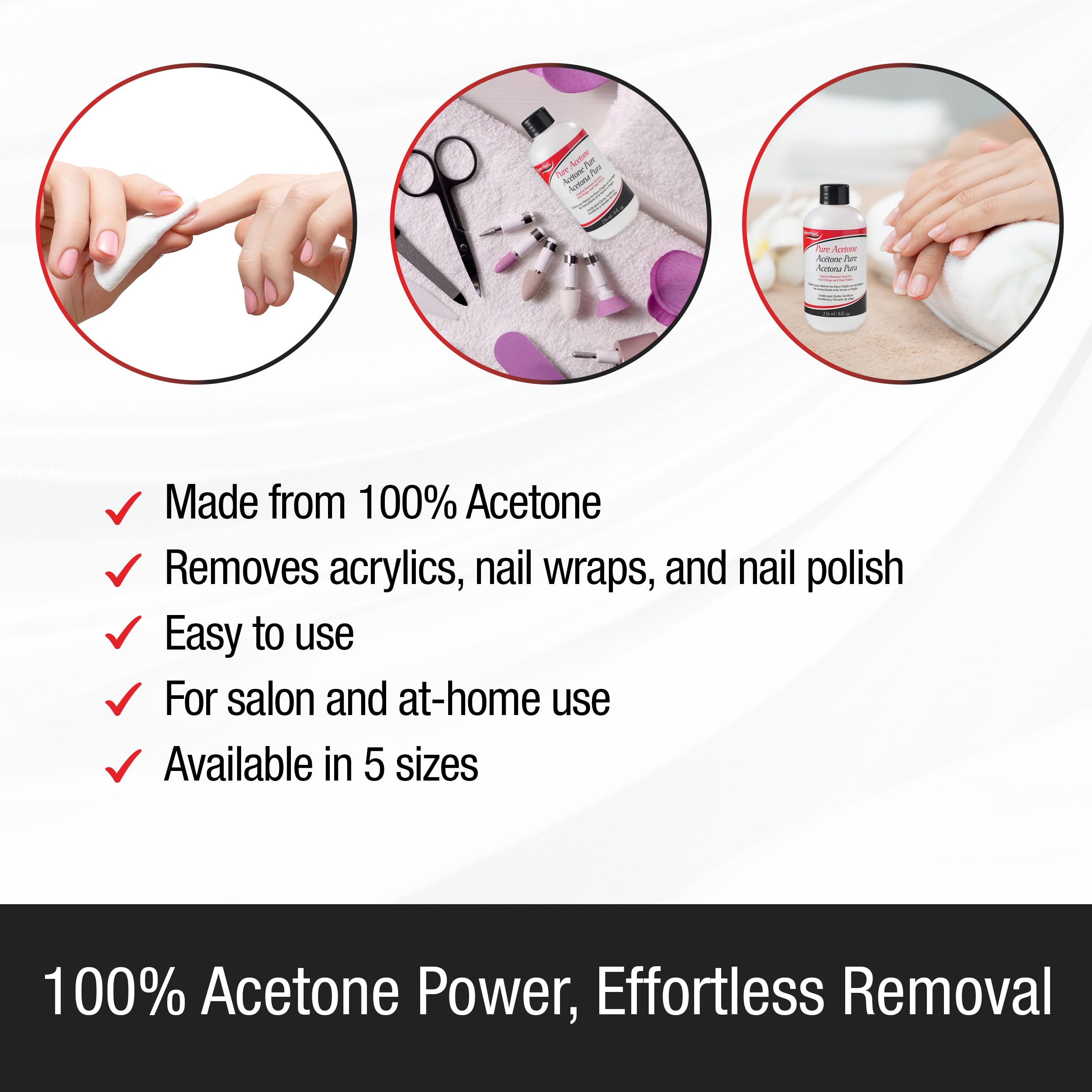 Supernail Pure Acetone Nail Polish Remover - Professional Strength for Acrylic, Gel & Dip Powder, Fast & Quick Gel Nail Polish Remover, 8 fl oz - SkinNails&Makeup