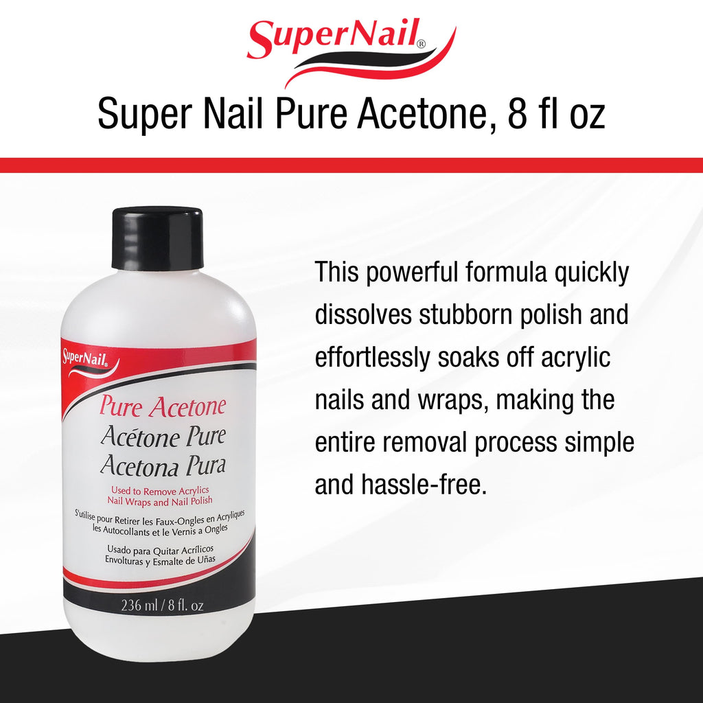 Supernail Pure Acetone Nail Polish Remover - Professional Strength for Acrylic, Gel & Dip Powder, Fast & Quick Gel Nail Polish Remover, 8 fl oz - SkinNails&Makeup