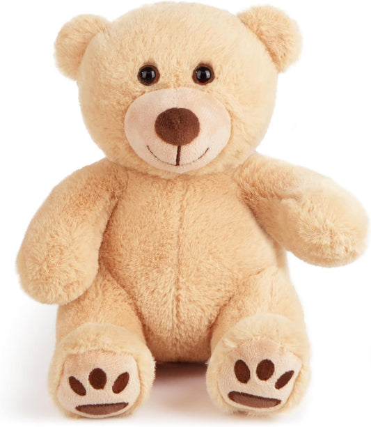 Teddy Bear Stuffed Animals, 10 Inch Soft Cuddly Plush Toys, Cute Plushies with Footprints, Stuffed Animals for Girls Kids Baby Toddlers, Baby Shower Easter Birthday Gift Decor, Light Brown - SkinNails&Makeup