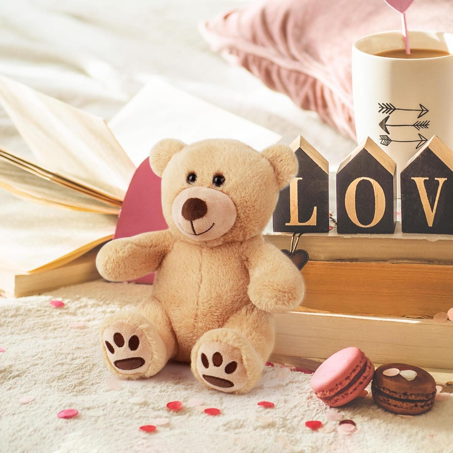 Teddy Bear Stuffed Animals, 10 Inch Soft Cuddly Plush Toys, Cute Plushies with Footprints, Stuffed Animals for Girls Kids Baby Toddlers, Baby Shower Easter Birthday Gift Decor, Light Brown - SkinNails&Makeup