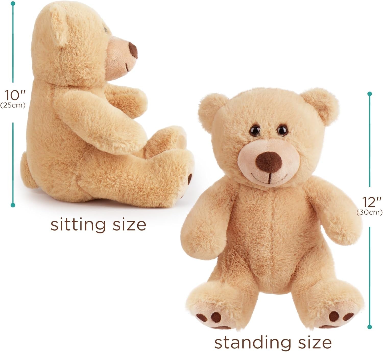 Teddy Bear Stuffed Animals, 10 Inch Soft Cuddly Plush Toys, Cute Plushies with Footprints, Stuffed Animals for Girls Kids Baby Toddlers, Baby Shower Easter Birthday Gift Decor, Light Brown - SkinNails&Makeup