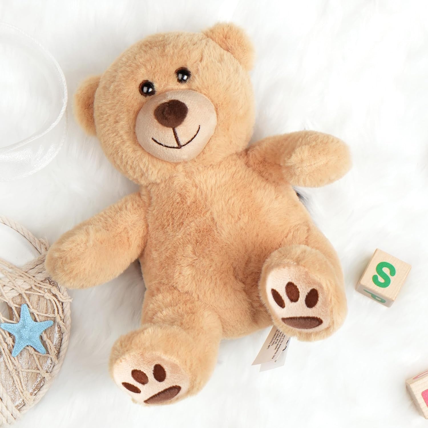 Teddy Bear Stuffed Animals, 10 Inch Soft Cuddly Plush Toys, Cute Plushies with Footprints, Stuffed Animals for Girls Kids Baby Toddlers, Baby Shower Easter Birthday Gift Decor, Light Brown - SkinNails&Makeup