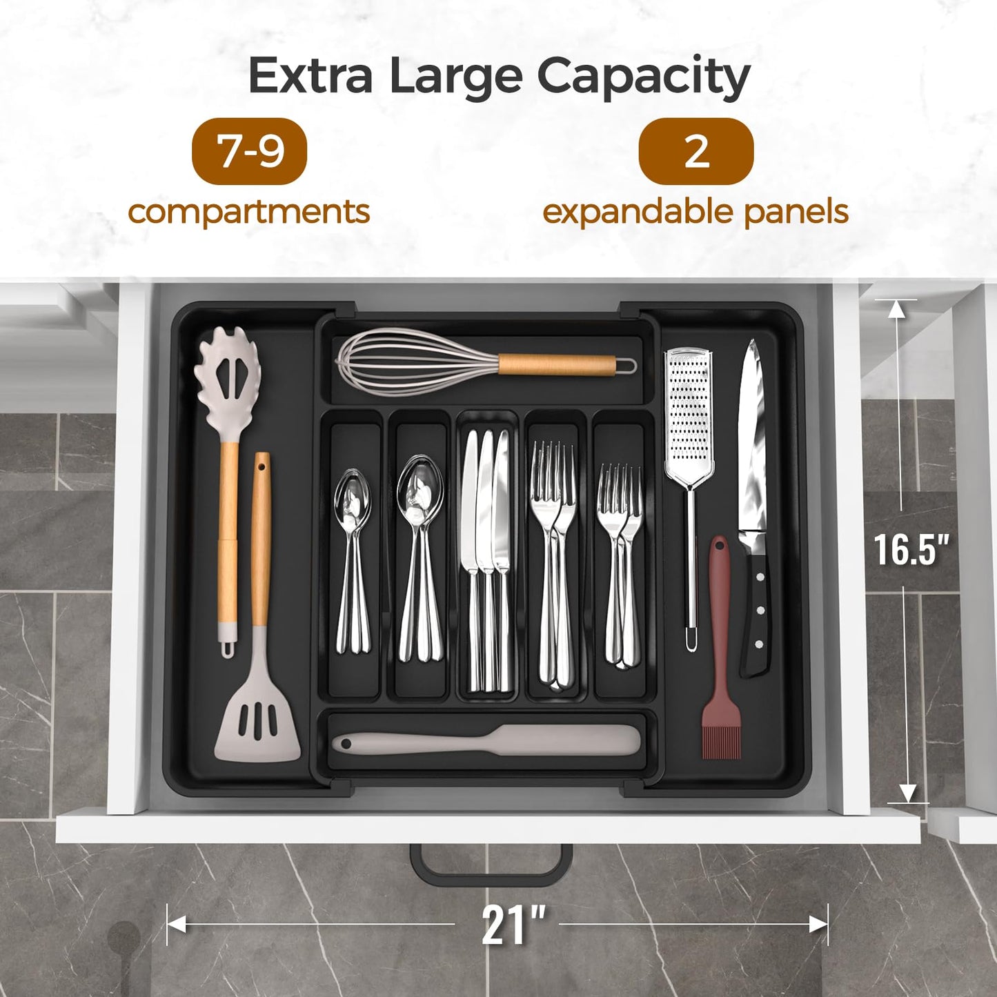 ukeetap Extra Large Expandable Silverware Organizer, BPA - Free Food - Safe Cutlery Flatware Organizer, Kitchen Utensil Drawer Organizer, Adjustable Silverware Holder for Spoons Forks Knives, Black - SkinNails&Makeup
