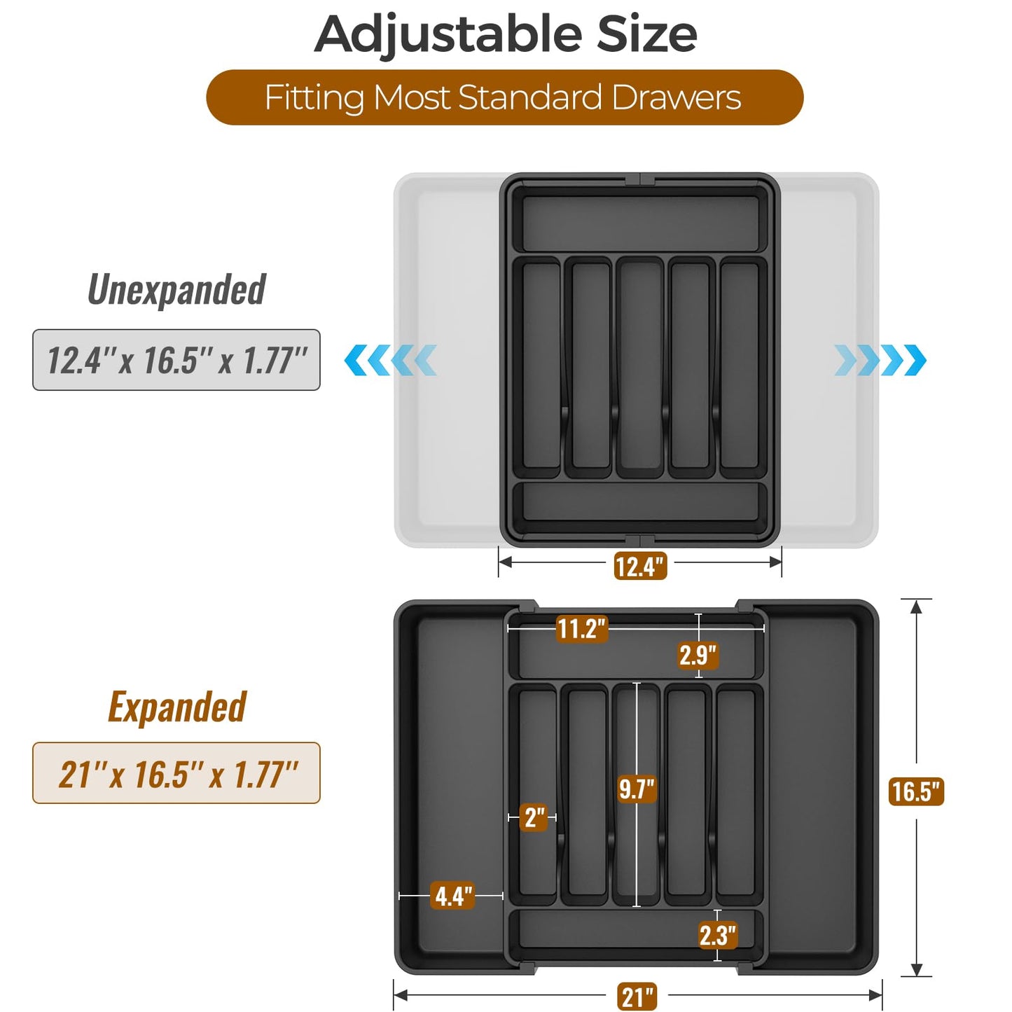 ukeetap Extra Large Expandable Silverware Organizer, BPA - Free Food - Safe Cutlery Flatware Organizer, Kitchen Utensil Drawer Organizer, Adjustable Silverware Holder for Spoons Forks Knives, Black - SkinNails&Makeup