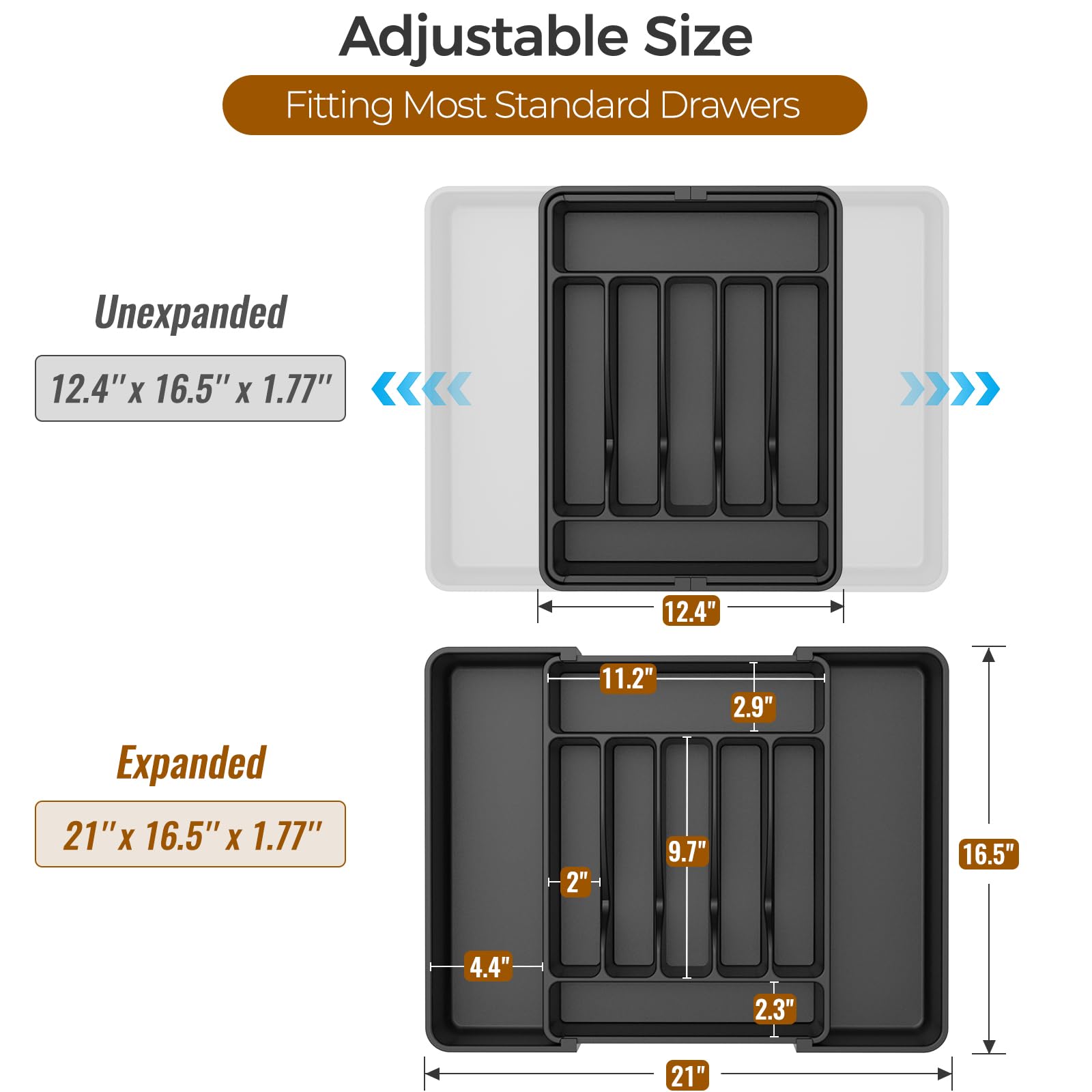 ukeetap Extra Large Expandable Silverware Organizer, BPA - Free Food - Safe Cutlery Flatware Organizer, Kitchen Utensil Drawer Organizer, Adjustable Silverware Holder for Spoons Forks Knives, Black - SkinNails&Makeup