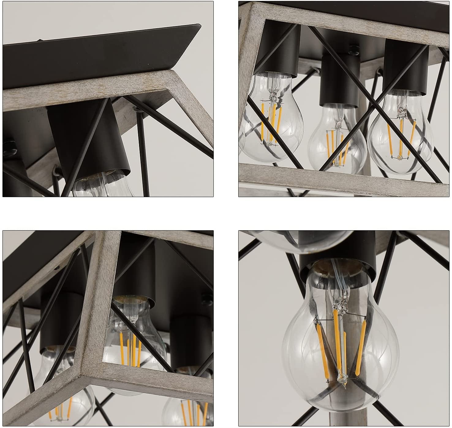 Vintage Farmhouse Flush Mount Ceiling Light Fixture, 4 - Light Oak White Semi - Flush Mount Lamp, Rustic Industrial Square Cage Ceiling Light for Dining Room Bedroom Entryway Hallway Kitchen - SkinNails&Makeup