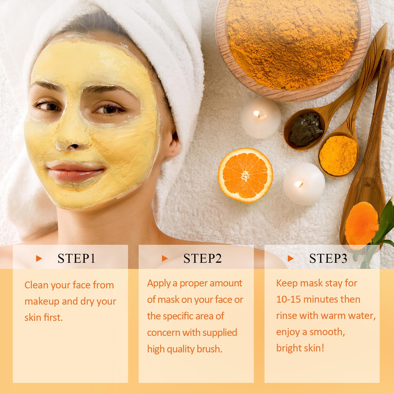 Vitamin C Face Mask with Kaolin Clay and Turmeric for Dark Spots, Dull Skin, Skincare Facial Mask for Controlling Oil and Refining Pores 5.29 Oz - SkinNails&Makeup