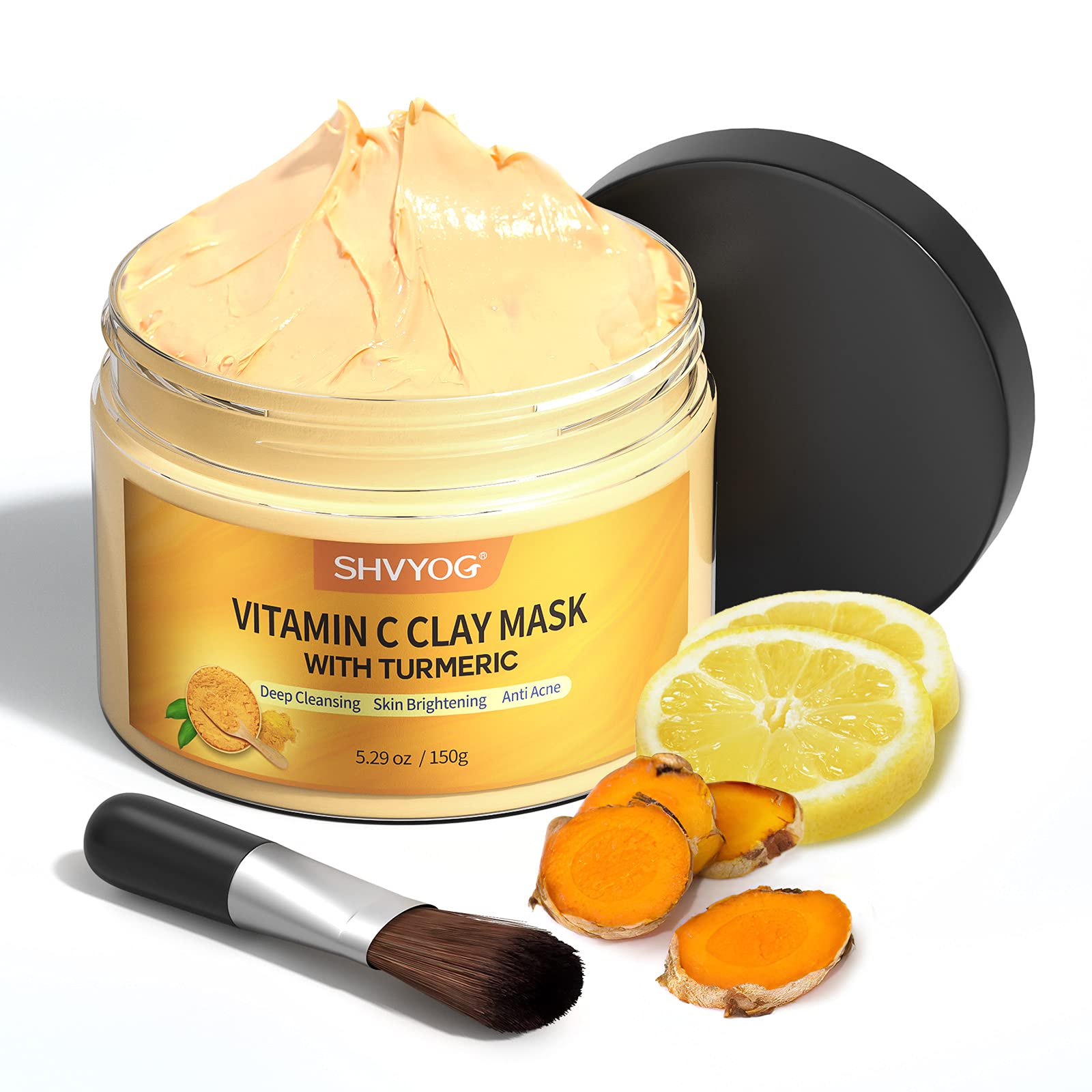 Vitamin C Face Mask with Kaolin Clay and Turmeric for Dark Spots, Dull Skin, Skincare Facial Mask for Controlling Oil and Refining Pores 5.29 Oz - SkinNails&Makeup
