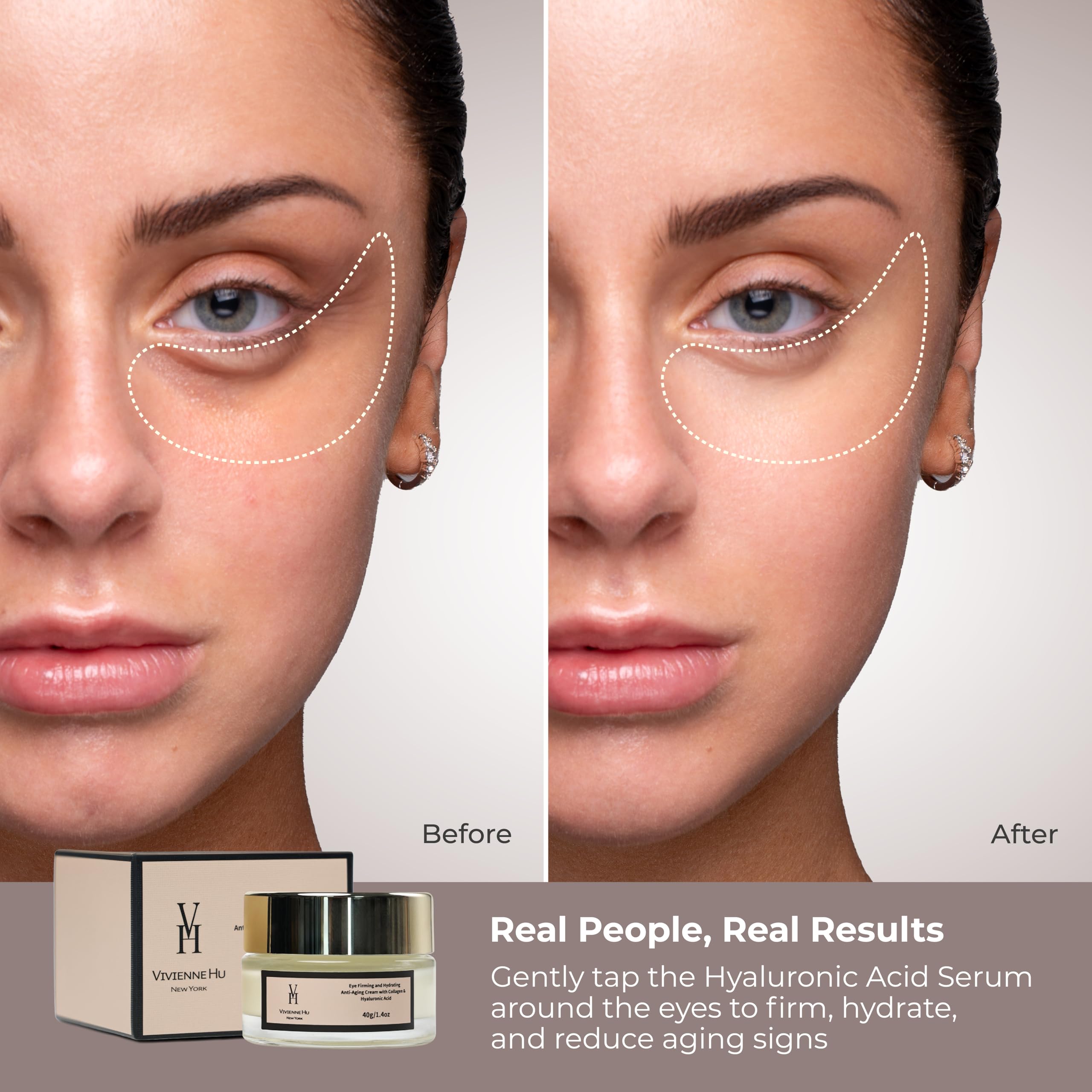 VivienneHu Eye Firming and Hydrating Anti - Aging Cream with Collagen and Hyaluronic Acid for Dark Circles & Puffiness, Daily Wrinkle Cream, Anti Aging Skin Care Treatment Women and Men, 1.4oz/40g - SkinNails&Makeup