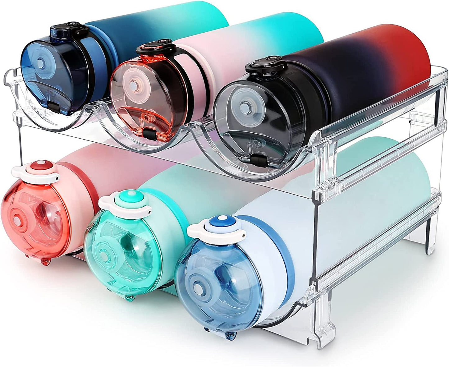 Water Bottle Organizer for Cabinet, Water Bottle Storage Organizer, 2 Packs Water Bottle Storage Rack, Water Bottle Holder for Cabinet, Stackable Water Bottle Storage Rack - SkinNails&Makeup