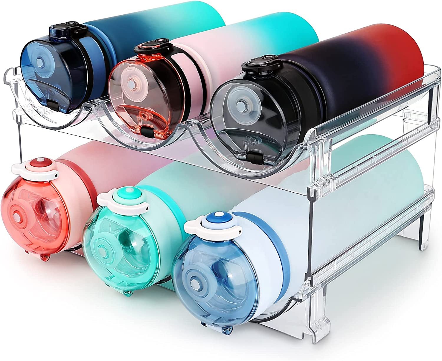 Water Bottle Organizer for Cabinet, Water Bottle Storage Organizer, 2 Packs Water Bottle Storage Rack, Water Bottle Holder for Cabinet, Stackable Water Bottle Storage Rack - SkinNails&Makeup