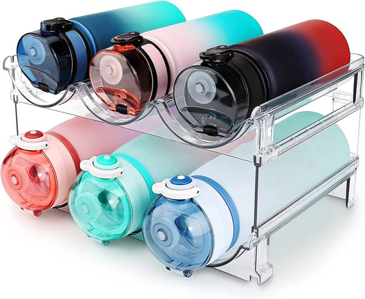 Water Bottle Organizer for Cabinet, Water Bottle Storage Organizer, 2 Packs Water Bottle Storage Rack, Water Bottle Holder for Cabinet, Stackable Water Bottle Storage Rack - SkinNails&Makeup