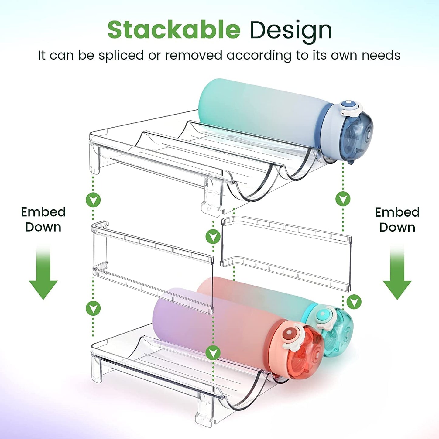 Water Bottle Organizer for Cabinet, Water Bottle Storage Organizer, 2 Packs Water Bottle Storage Rack, Water Bottle Holder for Cabinet, Stackable Water Bottle Storage Rack - SkinNails&Makeup