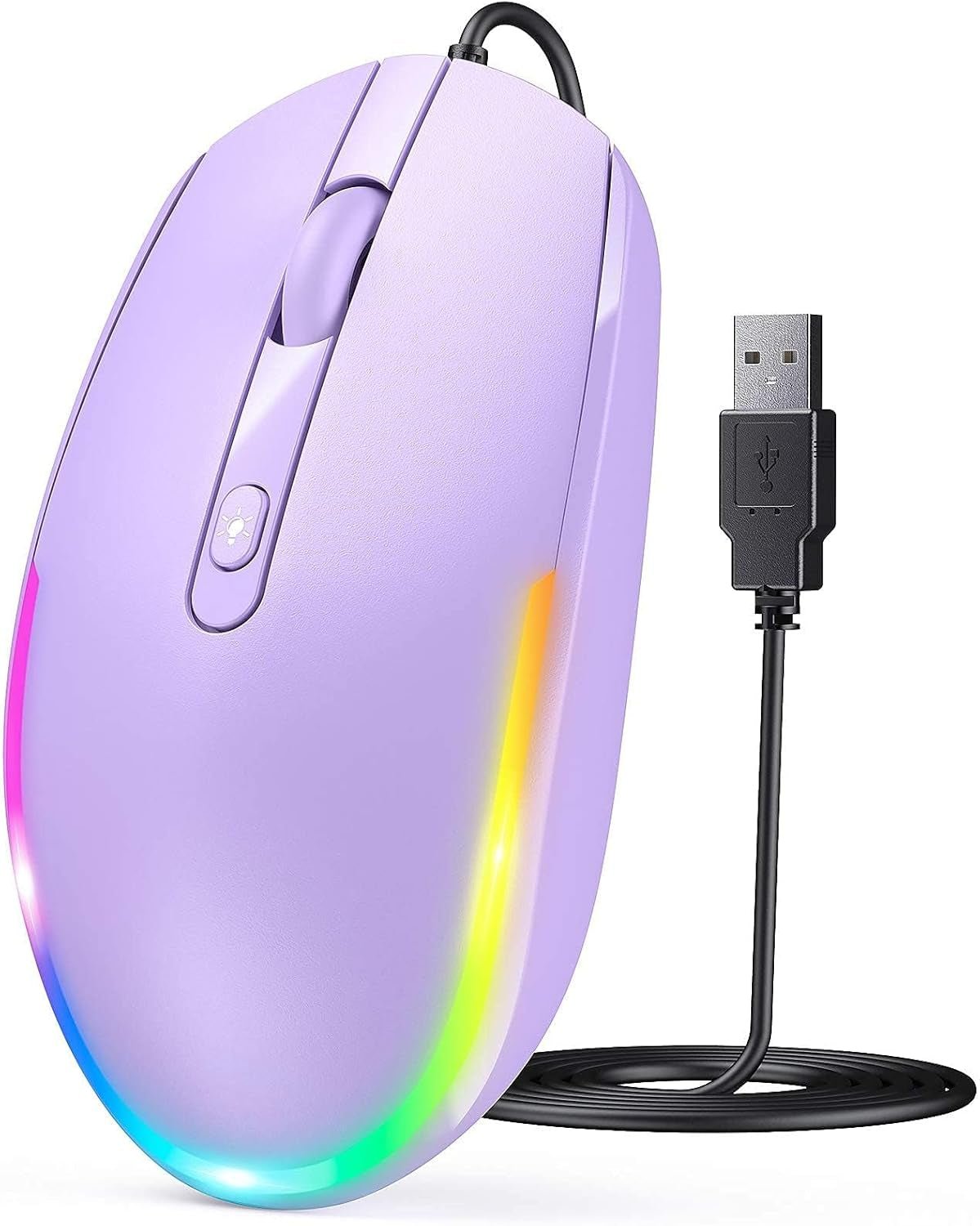 Wired Mouse - USB Computer Mice Wired with RGB Backlit Optical LED Mouse with Attached USB Cord for Laptops Notebooks Chromebook - Purple - SkinNails&Makeup