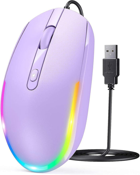 Wired Mouse - USB Computer Mice Wired with RGB Backlit Optical LED Mouse with Attached USB Cord for Laptops Notebooks Chromebook - Purple - SkinNails&Makeup