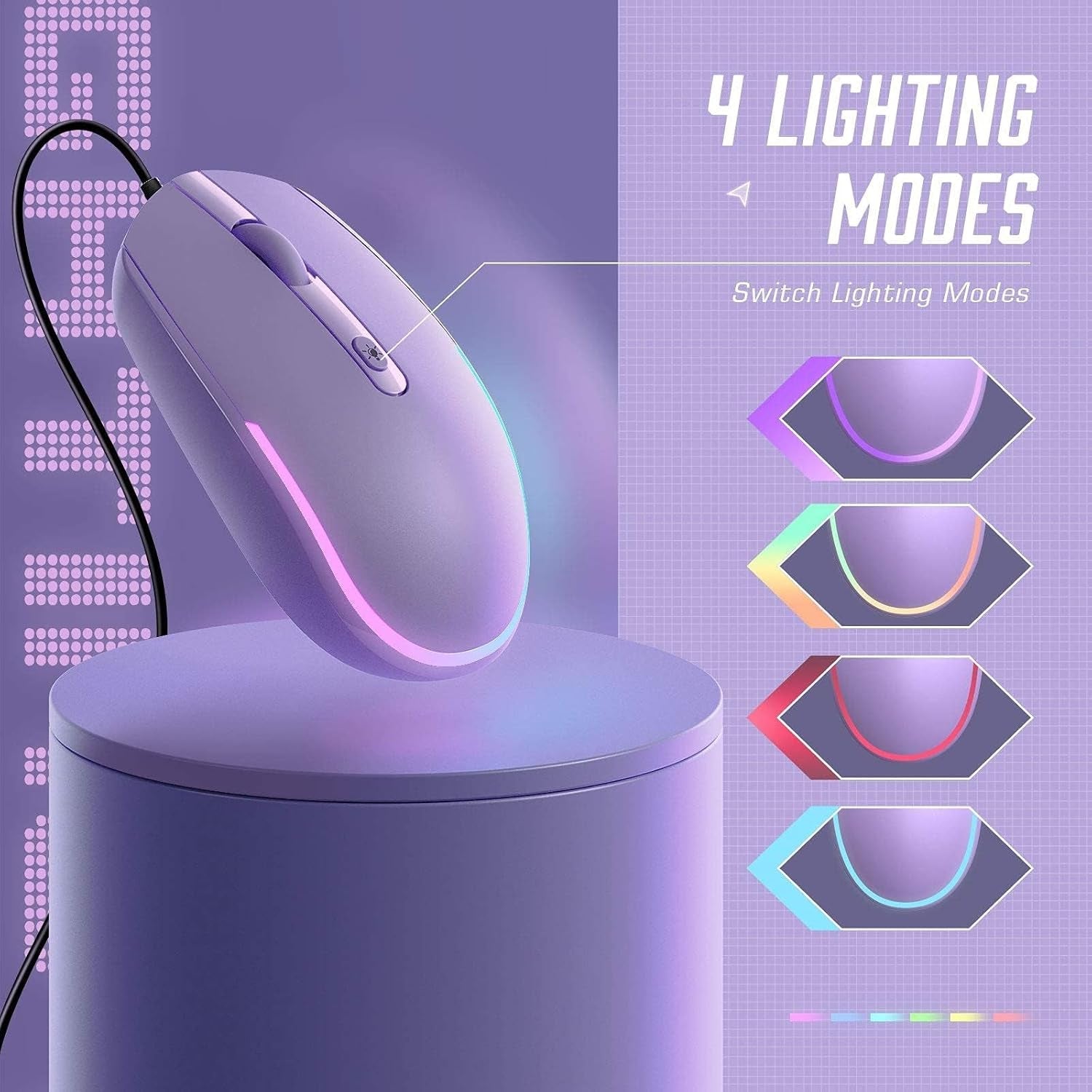 Wired Mouse - USB Computer Mice Wired with RGB Backlit Optical LED Mouse with Attached USB Cord for Laptops Notebooks Chromebook - Purple - SkinNails&Makeup