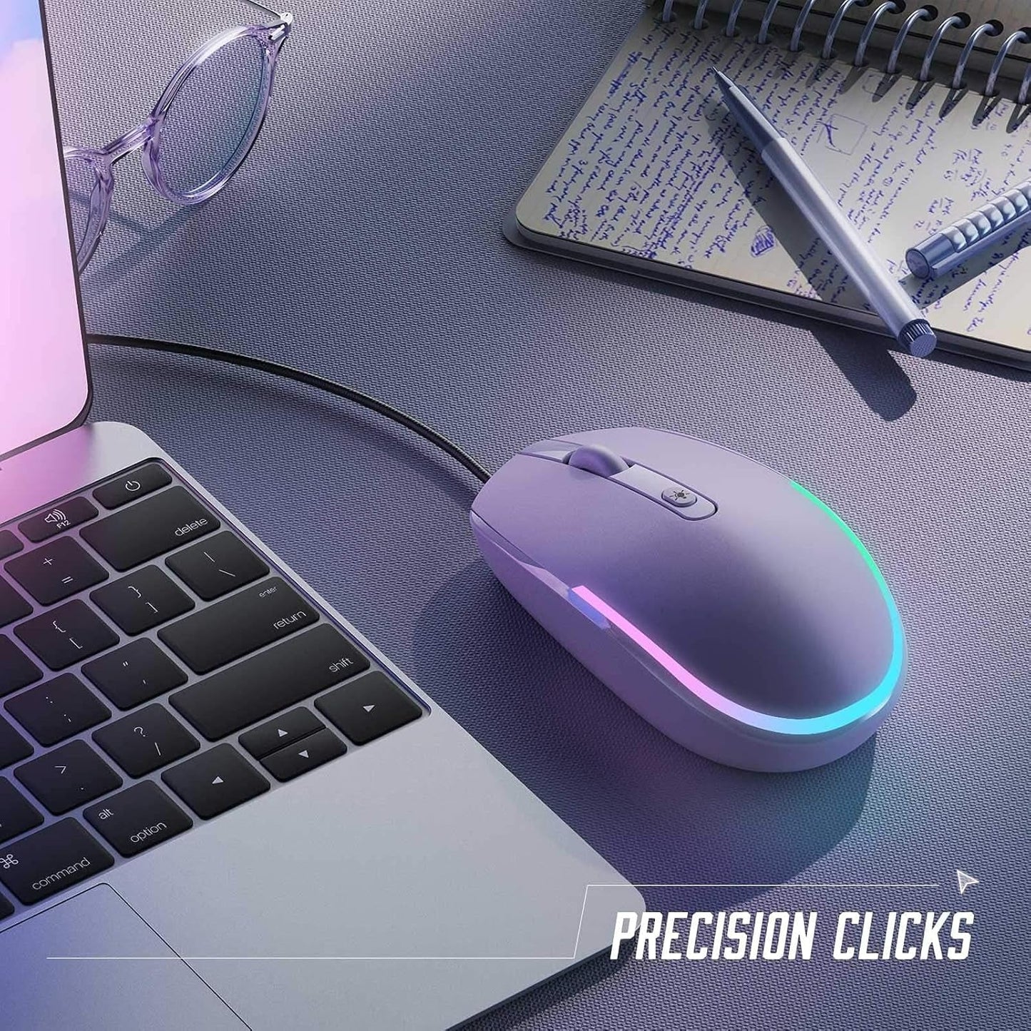 Wired Mouse - USB Computer Mice Wired with RGB Backlit Optical LED Mouse with Attached USB Cord for Laptops Notebooks Chromebook - Purple - SkinNails&Makeup